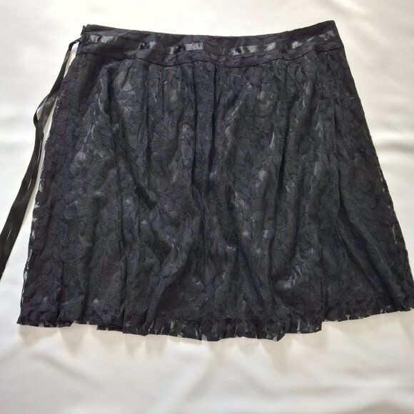 Nygard Gathered Bubble Hem Ribbon & Lace Skirt Size 22 Black Satin Ribbon Lined - Picture 9 of 13